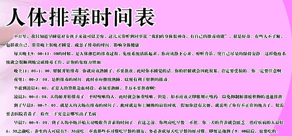 "人体排毒周期表"不靠谱 排泄24小时都进行