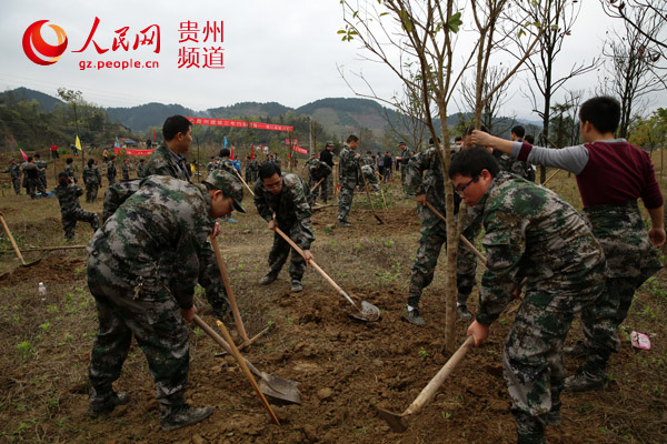 2月25日，榕江县志愿者在滨河公园植树造林。杨希 摄