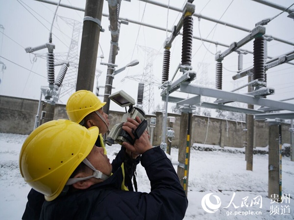 工作人員在對電網設備與線路進行測溫。