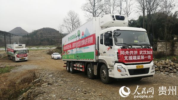 2月5日，由人民日報數字傳播、粵旺集團、貴州省蔬菜集團聯合向武漢市捐贈的有機蔬菜正式發車，100噸蔬菜將分五批次運達。皮世哲 供