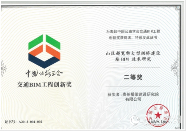 橋梁研究院榮獲中國公路學會交通BIM技術創新獎二等獎。
