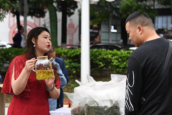 茶企業工作人員向市民推薦貴州茶。