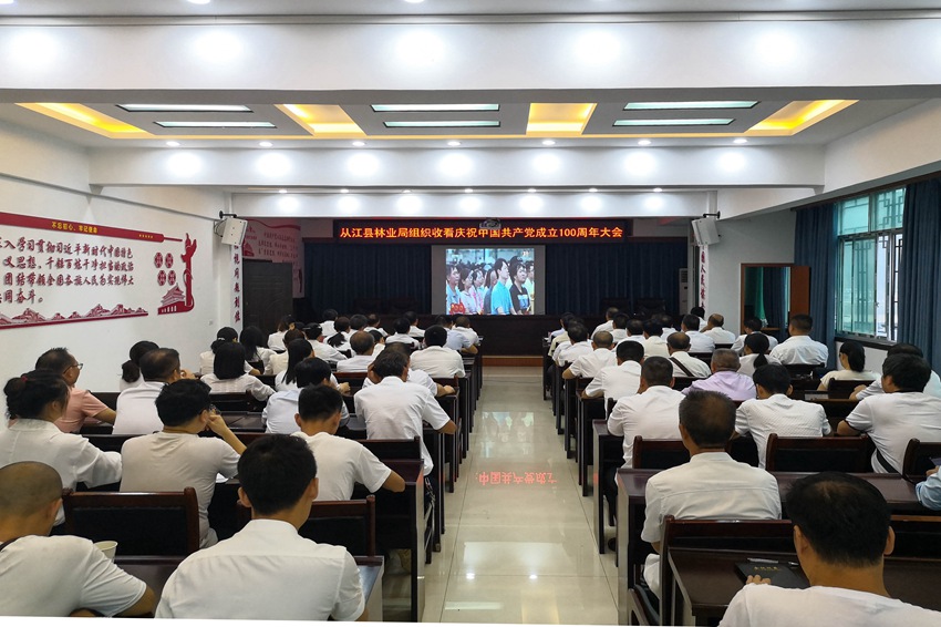 從江縣林業局組織收看慶祝中國共產黨成立100周年大會直播。從江縣林業局供圖