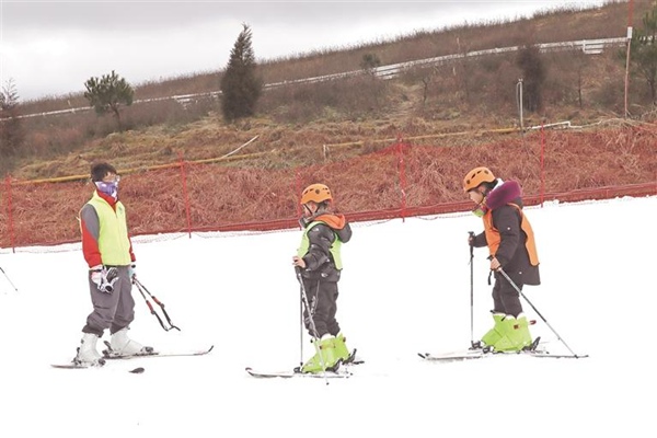 教练教授滑雪技术。