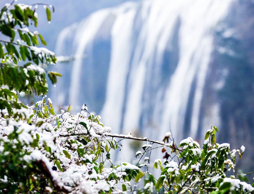 雪中黄果树瀑布“美颜”升级。古尚台摄