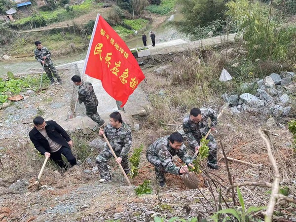黎平縣組織基干民兵植樹現場。
