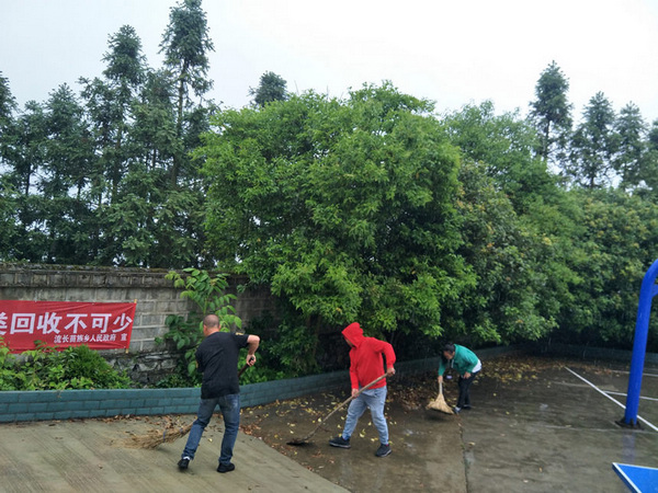 村黨員干部積極參與村環境衛生整治。