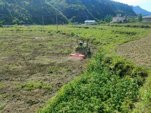 提紅村農耕機幫助困難老人戶翻耕作業。