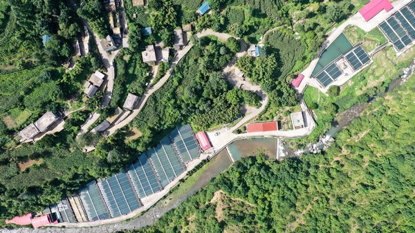 7月7日，贵州省大方县大山乡三文鱼养殖基地航拍。周训贵摄