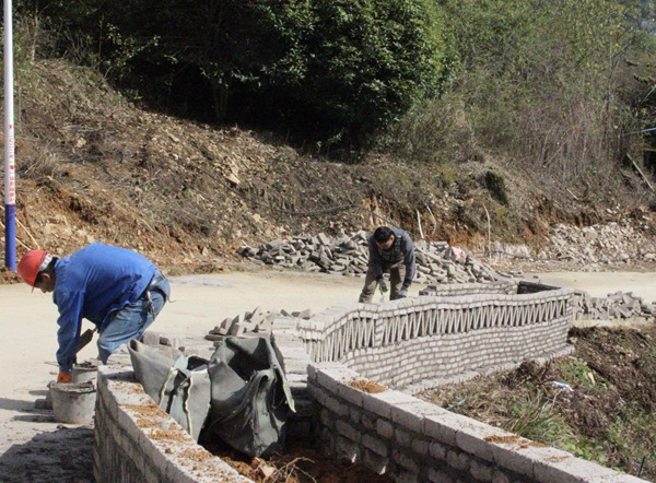 村组入户路修建花池。