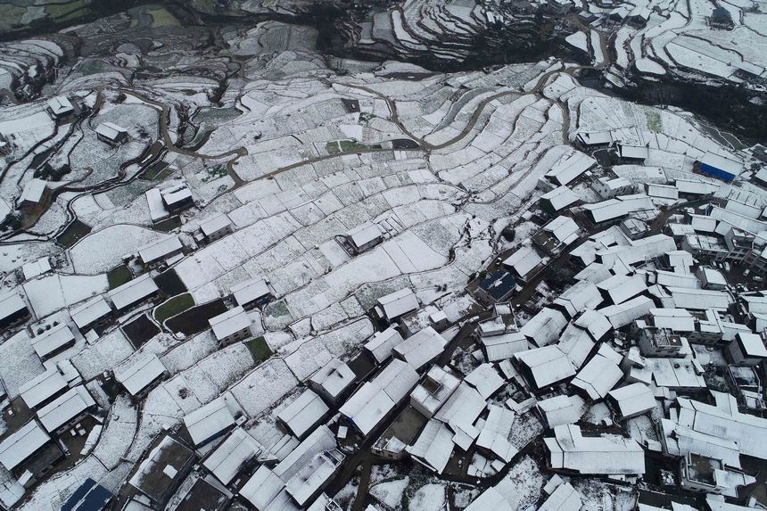 五一村雪后景色（无人机照片）。杨胜贤摄