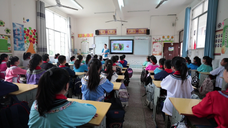 老师向学生讲授营养课。