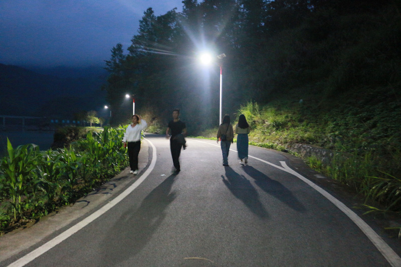 行走在路燈下的群眾。田然然攝