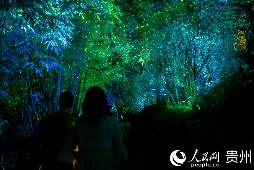 游客游览黄果树景区夜景。人民网记者 涂敏摄
