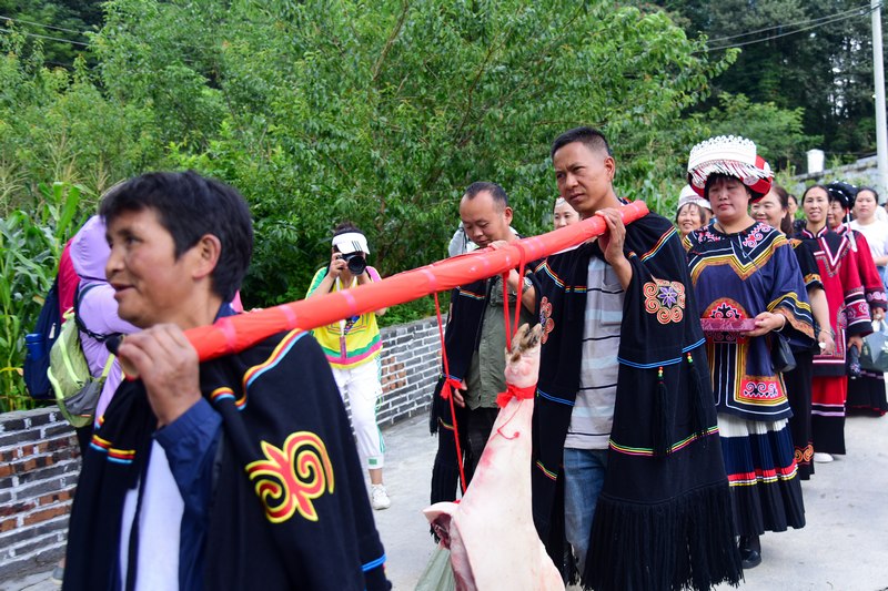 8月22日，在普底乡红丰村周边村寨同胞前往仡佬大寨庆祝吃新节。
