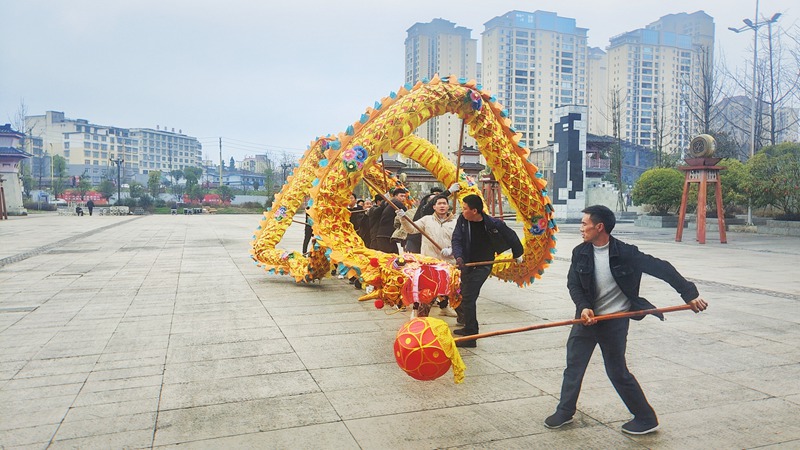 2、东皇街道开展舞龙技艺排练。