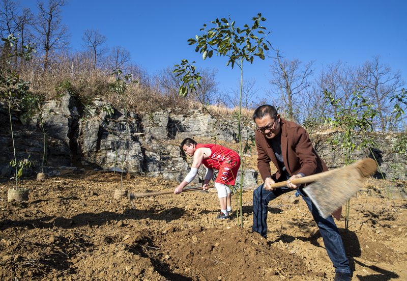 2024年2月18日，贵州省黔西市洪水镇附廓社区，当地镇村干部职工和志愿者参加义务植树活动。