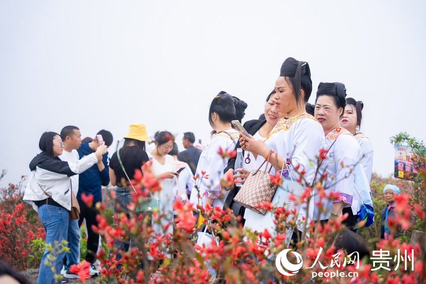 游客在山顶打卡拍照。人民网记者 涂敏摄