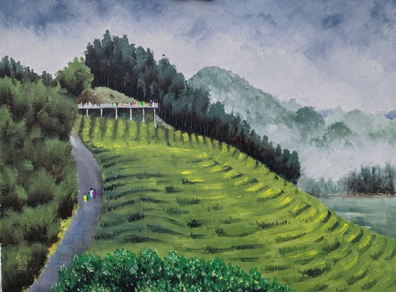 5、藝術家畫筆下的朱昌鎮神鵲茶場。