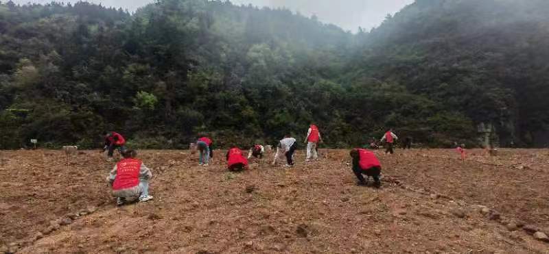 驻村干部为搬迁群众整理荒土。