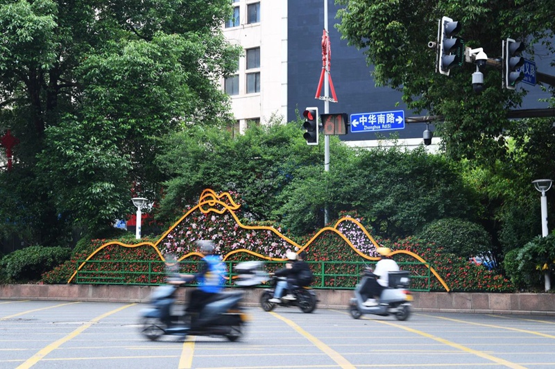 图片6中华南路邮电大楼路段花牌花卉已更换完成