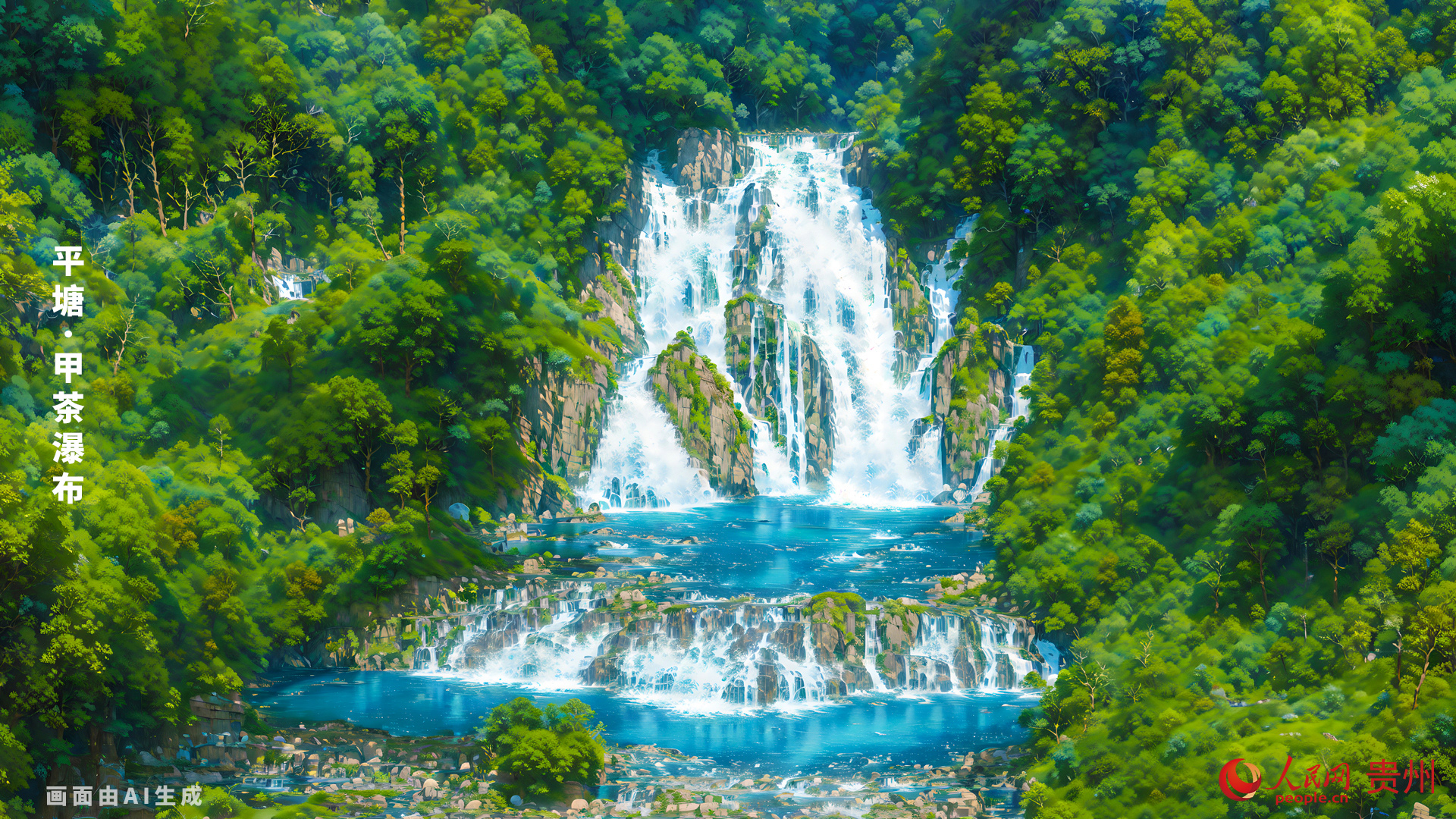 茶瀑布位于平塘县甲茶镇甲茶村拉抹寨左侧，宽40米，高37米，轻盈秀丽。