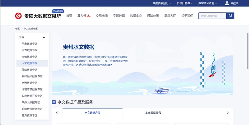“水文数据专区”截图。