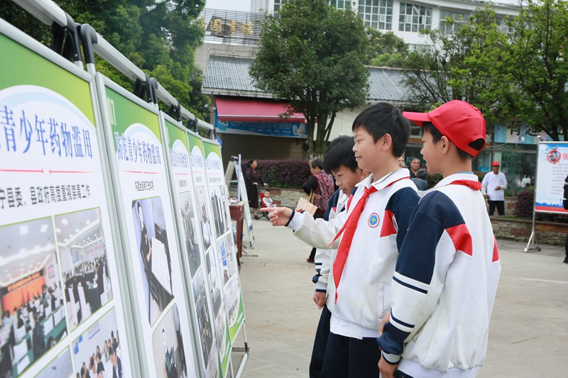 学生在了解禁毒知识。