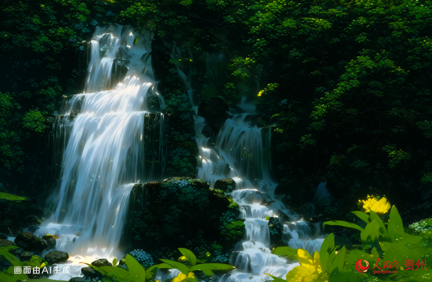 七股水瀑布位於銅仁寨桂六龍山峽谷內。當溪水流至村前的山腳時，就鑽入了暗洞，在地下潛流后，從山腰中的七個洞奔涌出來，形成了七個瀑布並列的壯麗景觀，被當地人稱為七股水”。