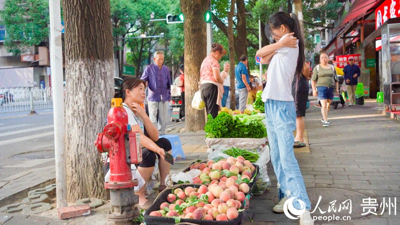 菜农到达市区售卖瓜果蔬菜。人民网 阳茜摄