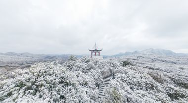 百里杜鹃裹银装 宛如水墨山水画