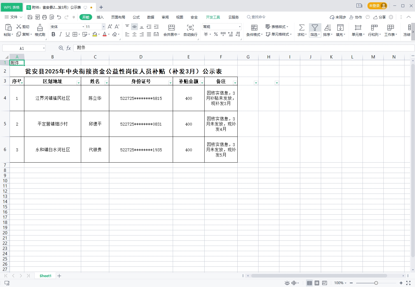 附件:瓮安縣2025年中央銜接資金公益性崗位人員補貼(補發3月)公示表。
