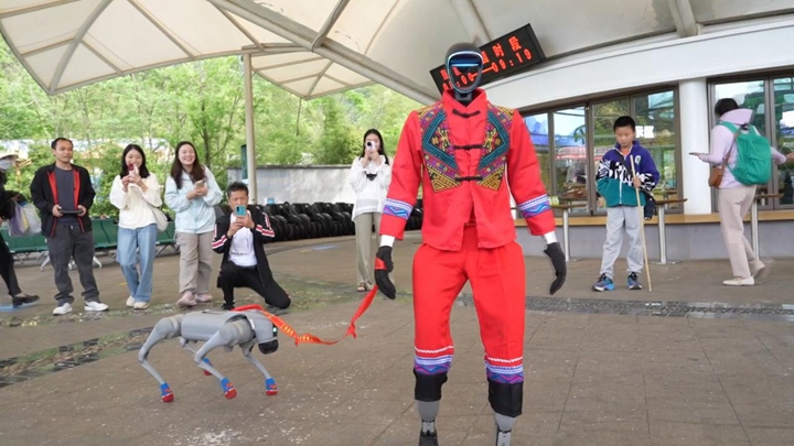 机器狗和机器人表演。