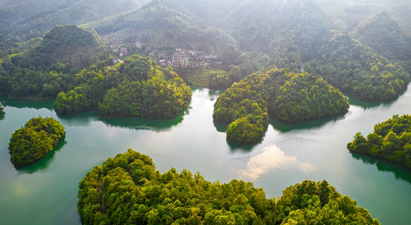 贵州省毕节市百里杜鹃管理区百里杜鹃湖美景。