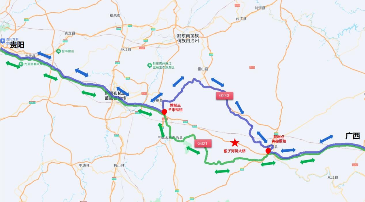 地方道路推荐绕行路线示意图。