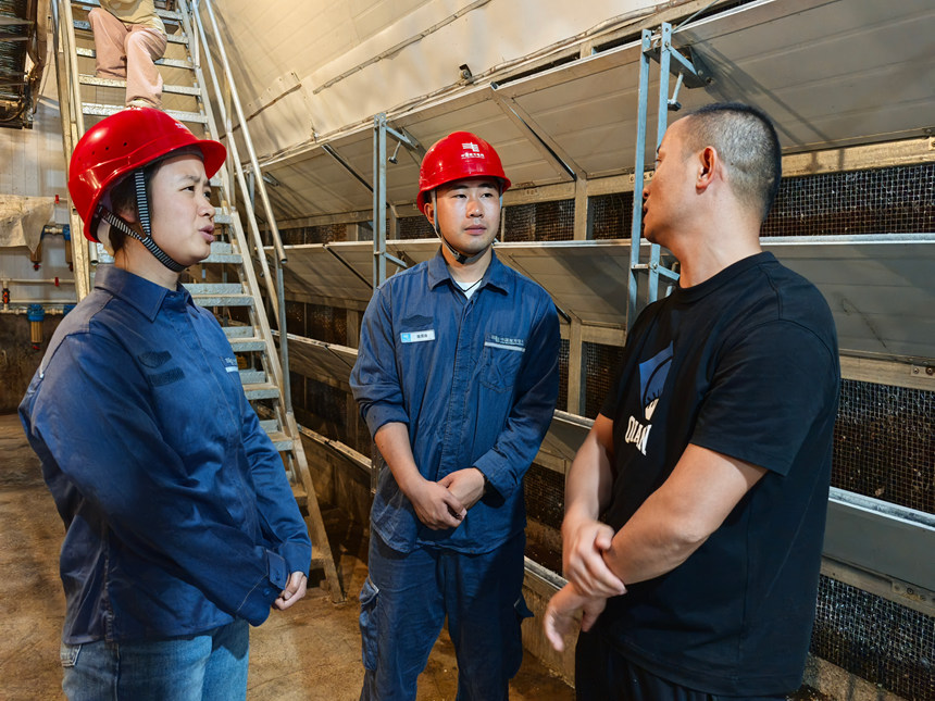 撒拉溪供電所工作人員了解蛋雞養殖企業的用電情況。