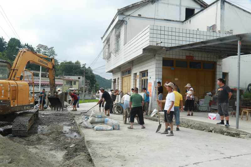8月20日，贵州省黔西市甘棠镇大锡社区林角塘组，村民们纷纷加入施工队一起修路。张晶摄