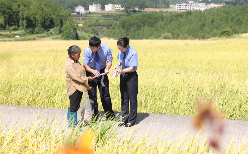 2025年9月4日，检察干警在贵州省铜仁市玉屏侗族自治县亚鱼乡郭家湾村向农户宣传防范电诈、民法典等法律知识。