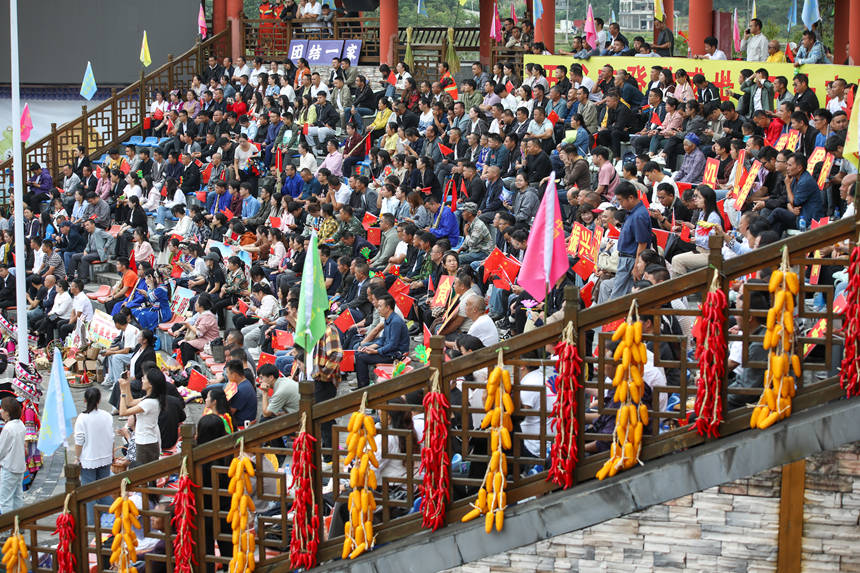 贵定县各族群众参加丰收节开幕式。石银超摄