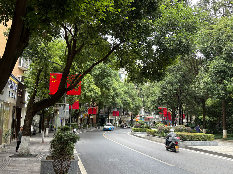 仁怀城区红旗飘飘。