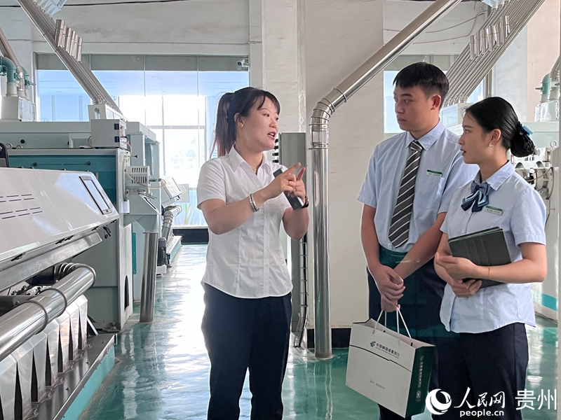 郵儲銀行黔南州分行工作人員在貴州高峰十裡香米業有限公司了解情況。人民網 陳潔泉攝.jpg