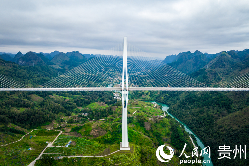 航拍平塘特大桥。人民网记者 涂敏摄