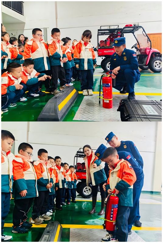 消防員教孩子使用滅火器，孩子實操學習滅火技能。.jpg