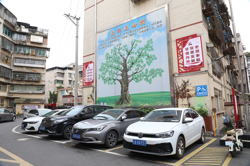 七星關區洪山街道洪山社區老舊小區改造后環境干淨整潔、停車規范。邱夢如攝