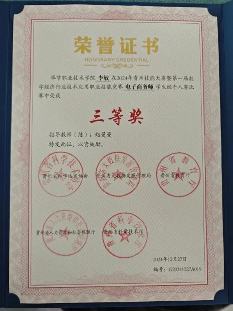 获奖证书。