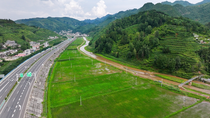 三岔河流经的炉山镇公贤社区，河道治理后，曾经的滩涂地通过“旱改水”建成高标准水田成为一道风景。赵庆能摄