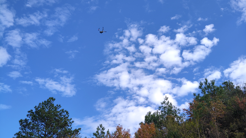 圖為安裝在貴州佛頂山國家級自然保護區內的無人機自動巡護林區。