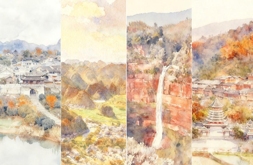 AI诗意画板 水墨晕染贵州