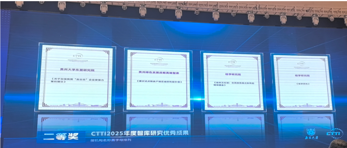 《建议试点粮食产销区省际利益补偿》获年度智库研究优秀成果二等奖。贵州绿色发展战略高端智库供图