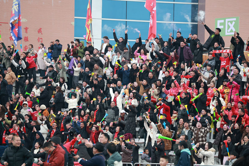 观众席呐喊助威。